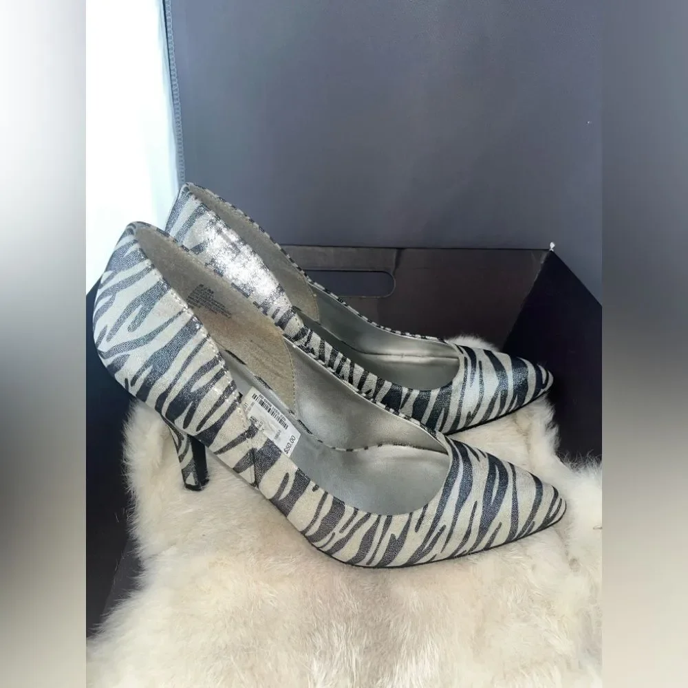 Zebra Glitter Y2K Pointed Toe Animal Print Heels Sz 8.5 M